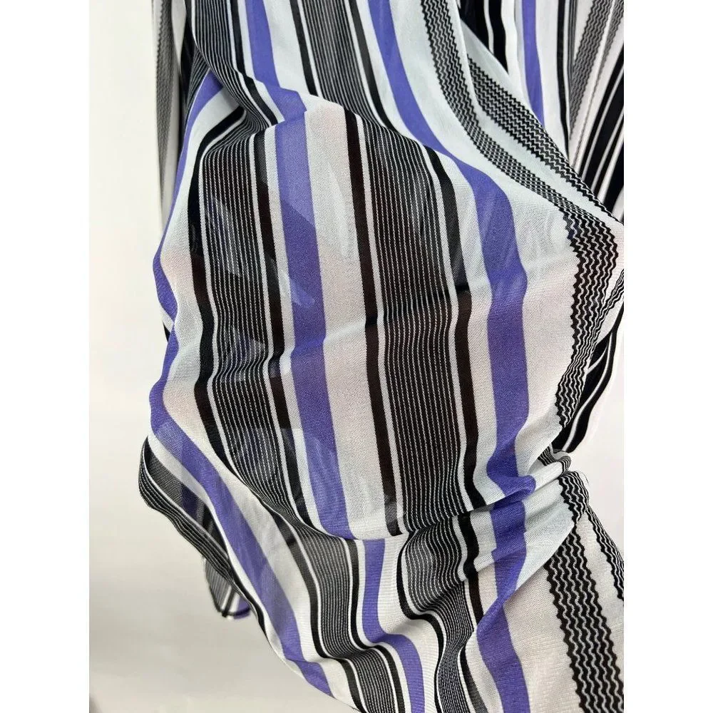 Chico's Travelers sz 2 P womens L Long sleeve semi sheer striped button up top - Picture 3 of 6